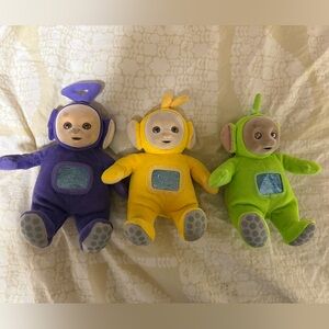 Teletubbies Plush Doll Lot 3 Tinky-Winky Laa Laa & Dipsy 1998 Eden